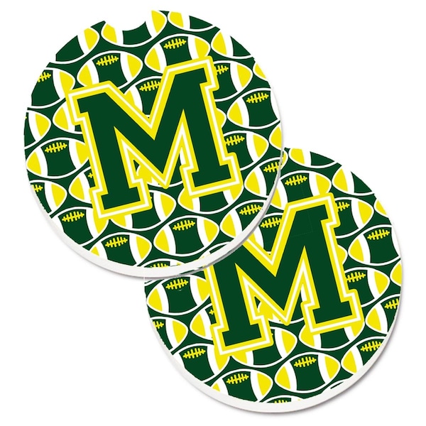 Carolines Treasures Letter M Football Green and Yellow Set of 2 Cup Holder Car Coaster CJ1075-MCARC - main